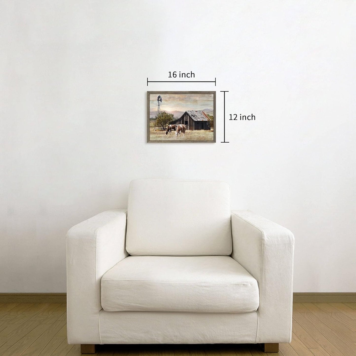 Nature Scene Wooden Framed Art：Horses&Vintage House under the Mountain Painting Print with Framed for Bathroom (12'' x 16'' x 1 Panel)