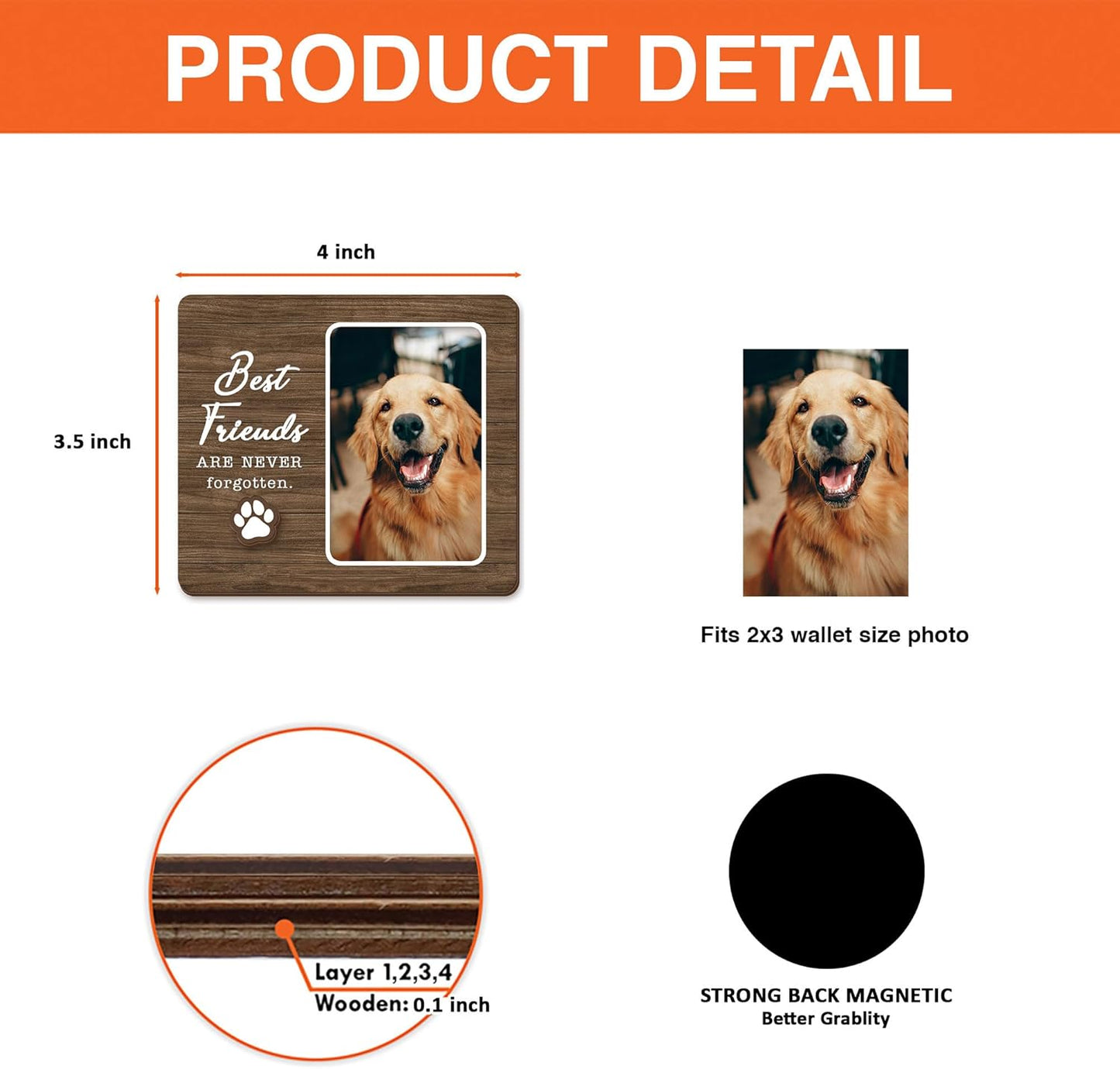 Magnetic Picture Frames - BEST FRIENDS ARE NEVER FORGOTTEN - Pet Memorial Gifts for Loss of Dog Cat - Sympathy Gift for Women Men - Dog Cat Bereavement Remembrance - Fridge Magnetic Frames