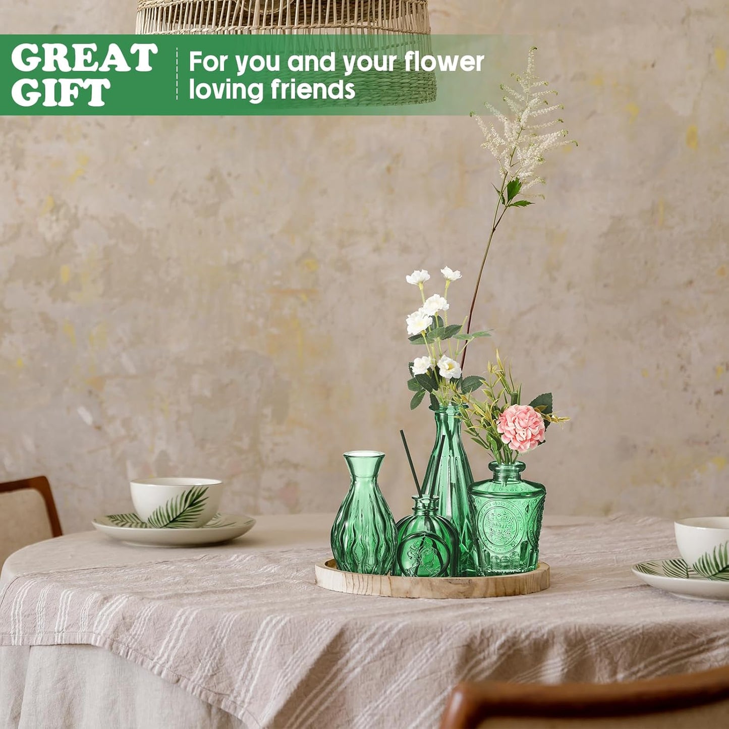 20 Pcs Glass Bud Vase Set Small Vintage Flower Vase in Bulk for Centerpieces Rustic Decorative Glass for Wedding Table Home Christmas Decoration (Grass Green)