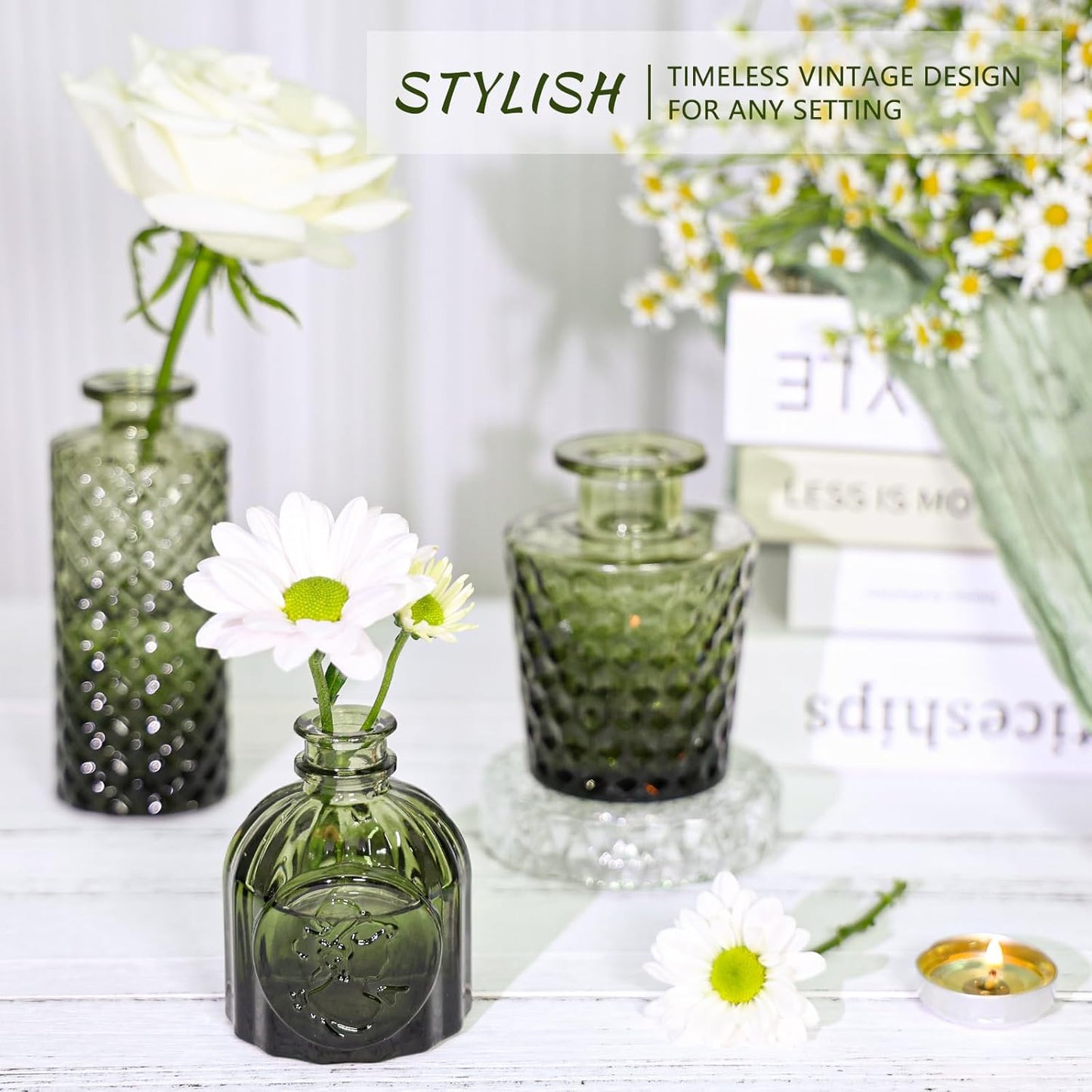 12pcs Glass Bud Vase Set, Small Green Flower Vases for Centerpieces in Bulk, Mini Vintage Vase for Wedding, Home,Table Decoration