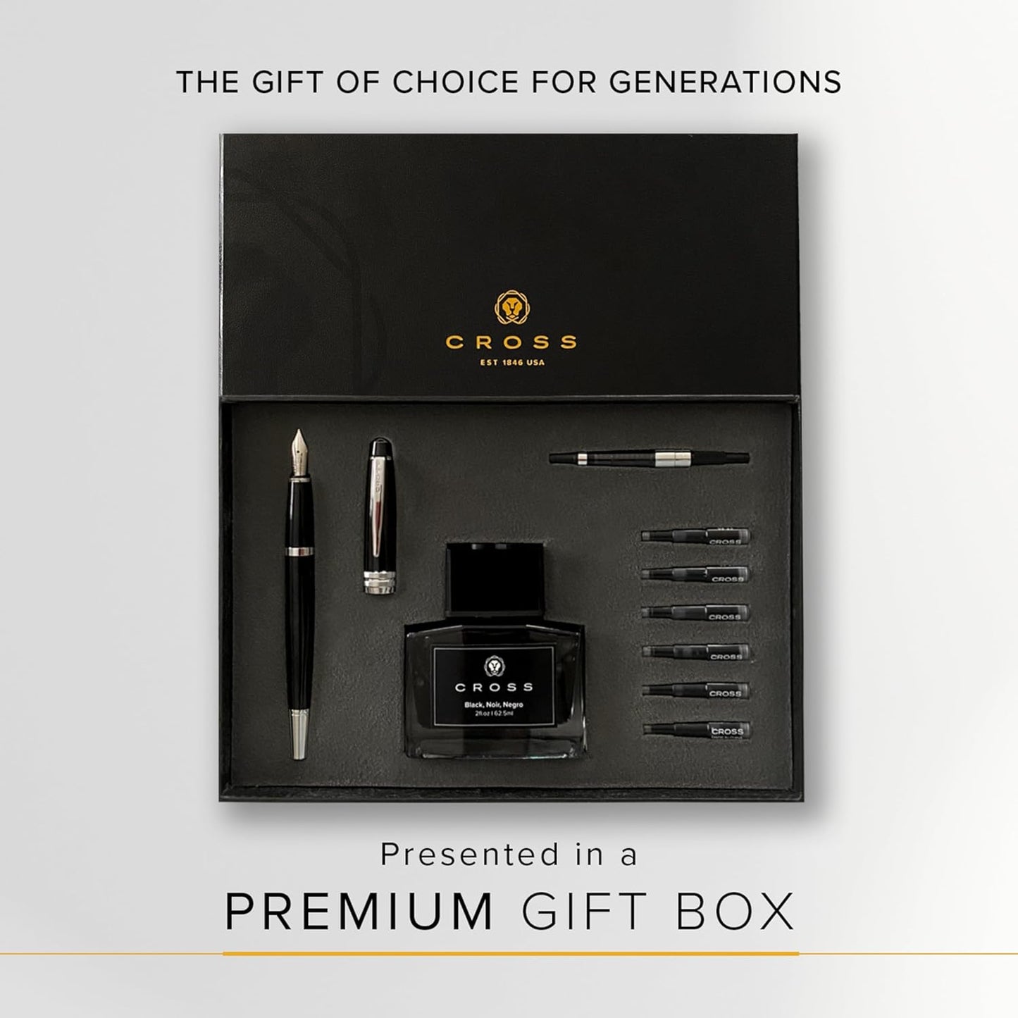 Cross Bailey Refillable Fountain Presented in a Premium Gift Box - Medium Point, Black Ink, Black