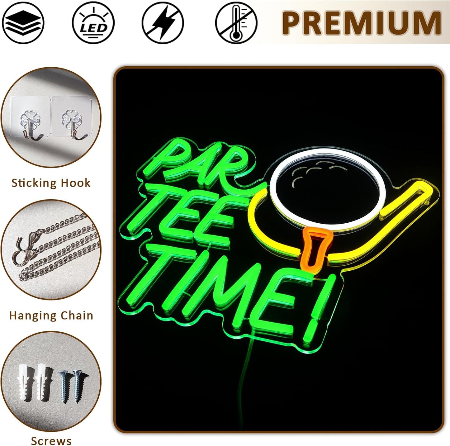 Neon Sign for Wall Decor, Par Tee Time Neon Sign, 16.14" x 12.8" Golfing LED Sign USB Dimmable Golf Ball Neon Lights for Room, Party, Club, Office, Man Cave, Window, Wall Decor