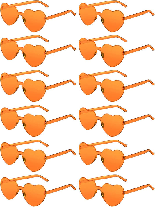 12 Pairs Heart Shaped Sunglasses for Women Colorful Glasses Fun Trendy Transparent Heart Sunglasses Party Favor (Orange)