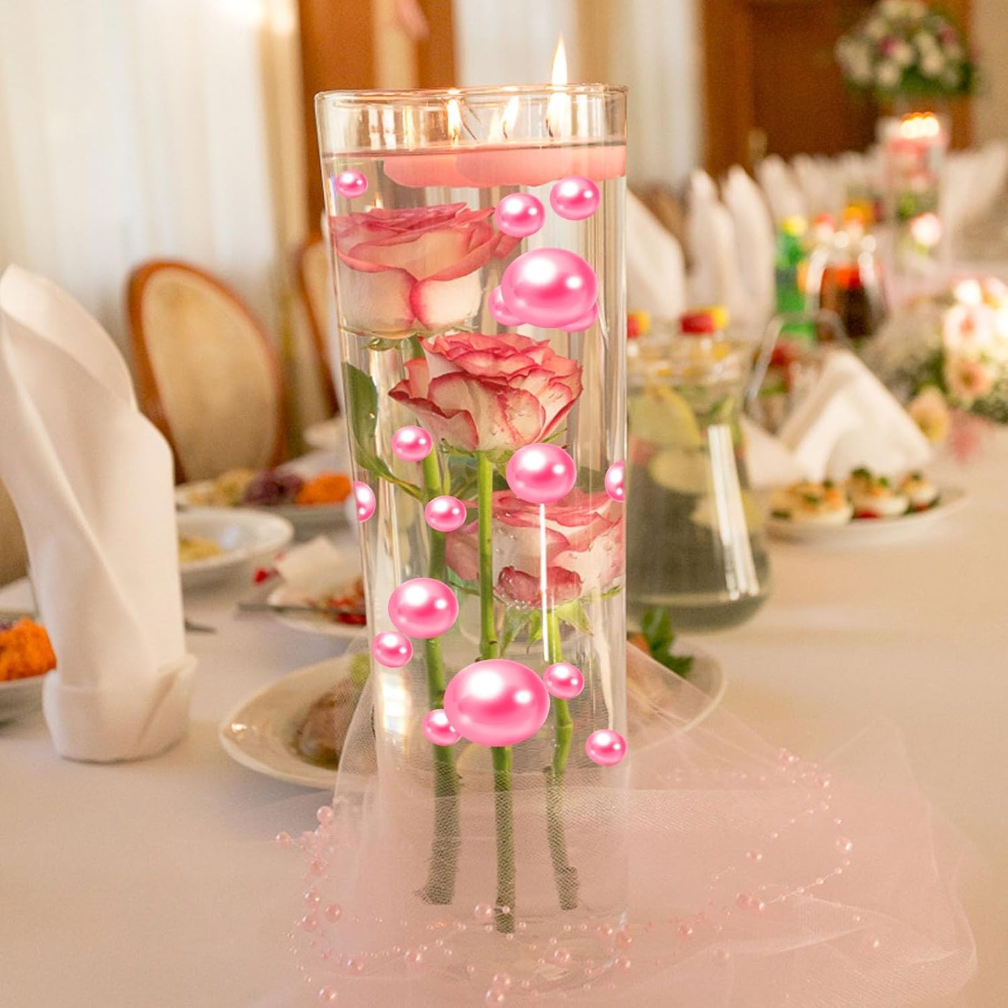 100PCS Fuchsia Faux Pearls Beads for Centerpiece Vases, Vase Filler Faux Pearls, No Holes Filler Beads for Party Anniversary Birthday Wedding Table Decor, 14/20/30mm