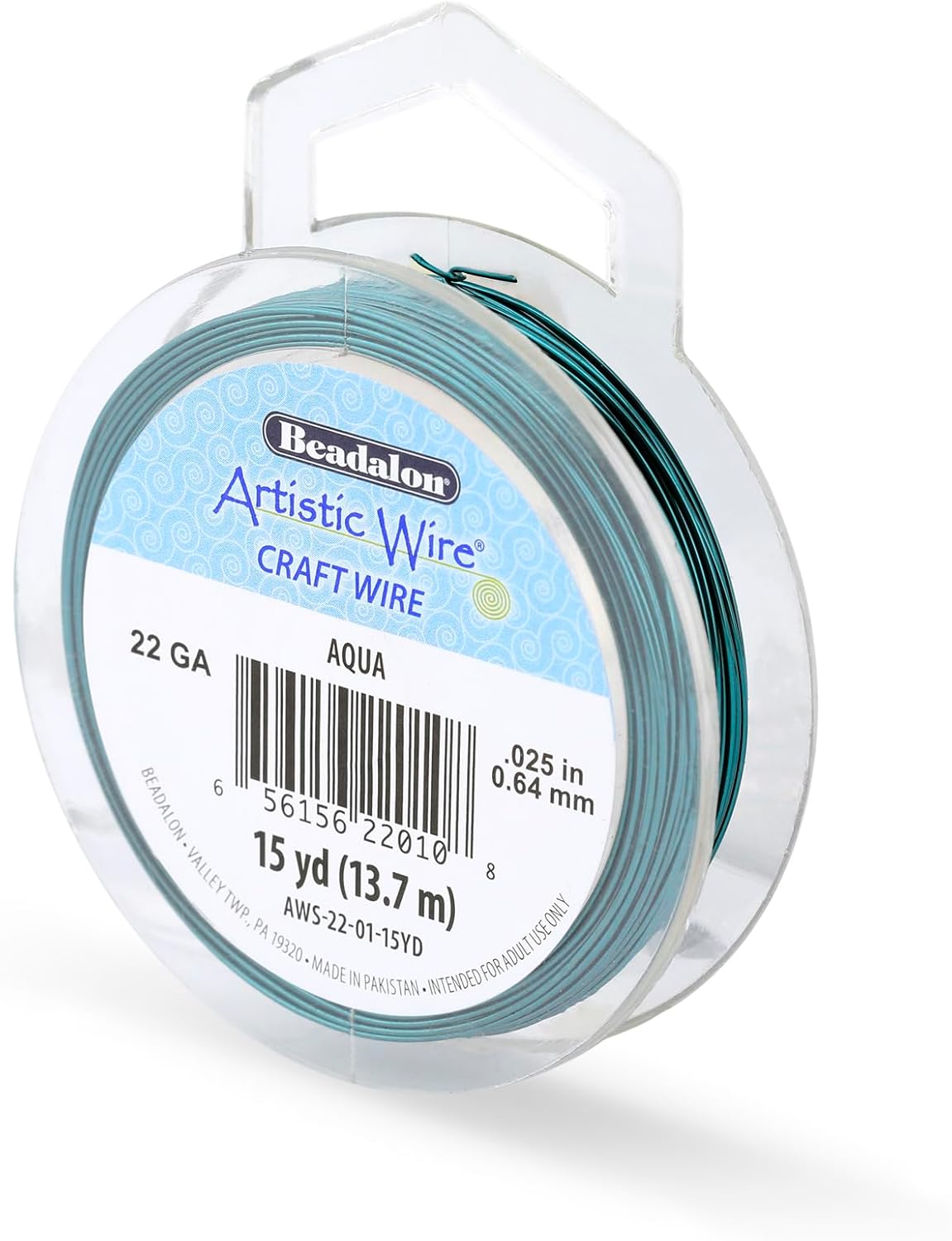 Artistic Wire, 20 Gauge Tarnish Resistant Colored Copper Craft Wire, Aqua, 15 yd