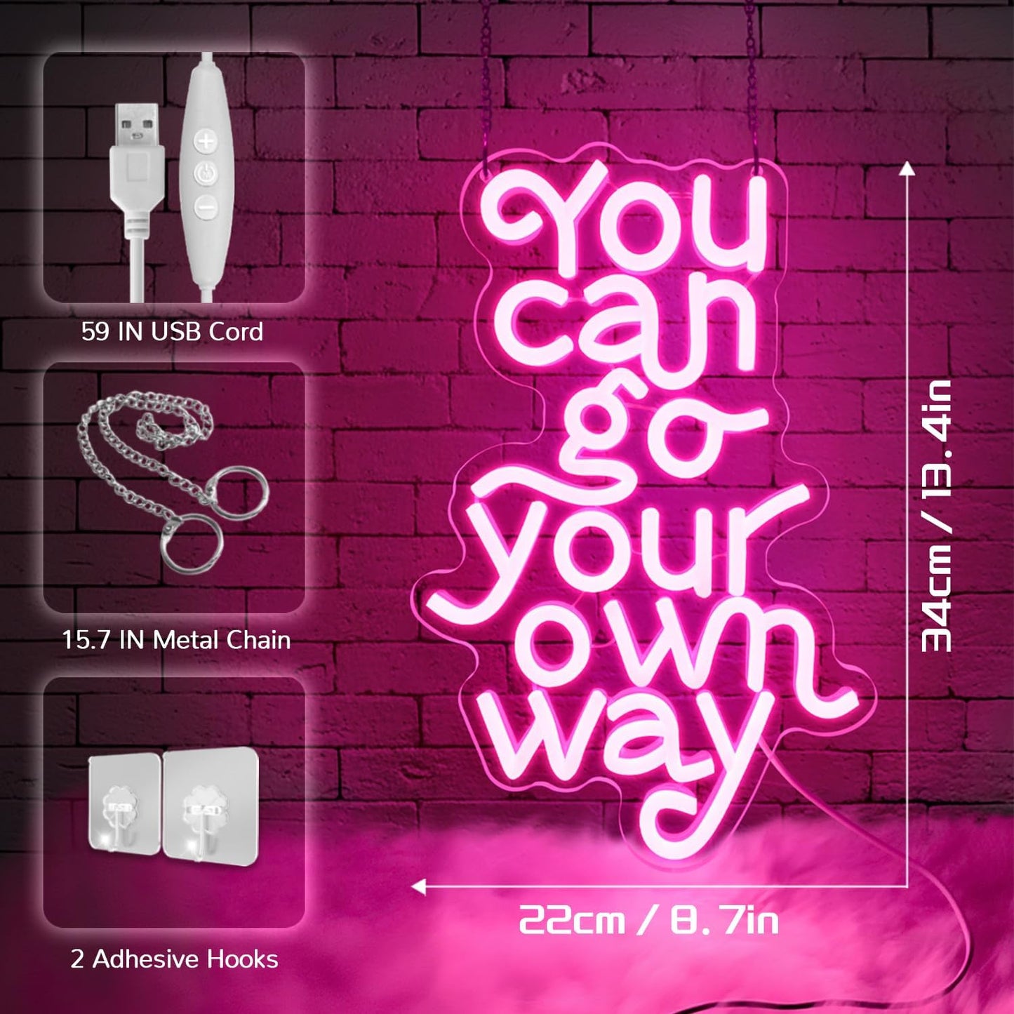 You Can Go Your Own Way Neon Sign,Neon Signs for Wall Decor,Motivational Pink LED Wall Light for Girls Bedroom,Teen Room,Dorm Decor,Neon Aesthetic Sign,Gift for Girls,USB Powerd Dimmer Switch