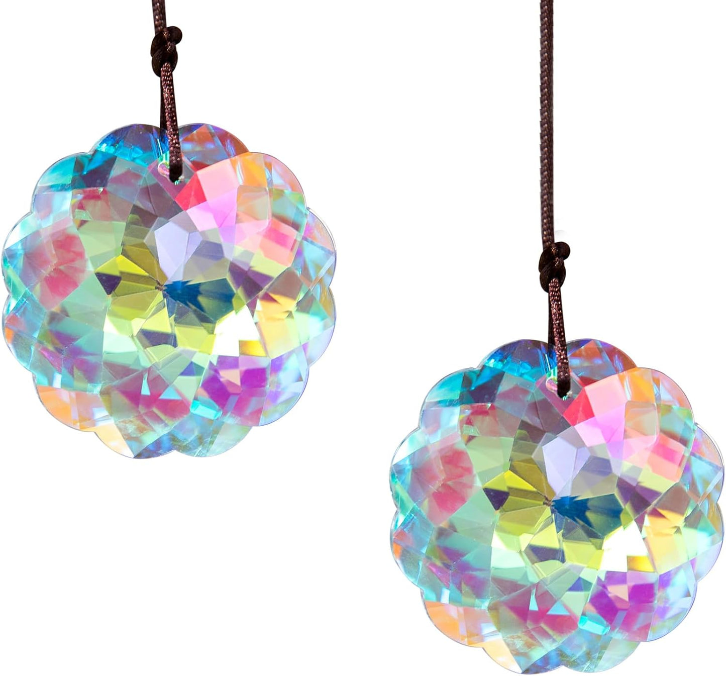 HDCRYSTALGIFTS Set 2 AB Color Crystal Suncatcher Datura Shaped Pendant Rainbow Feng Shui Hanging Prism (45mm)