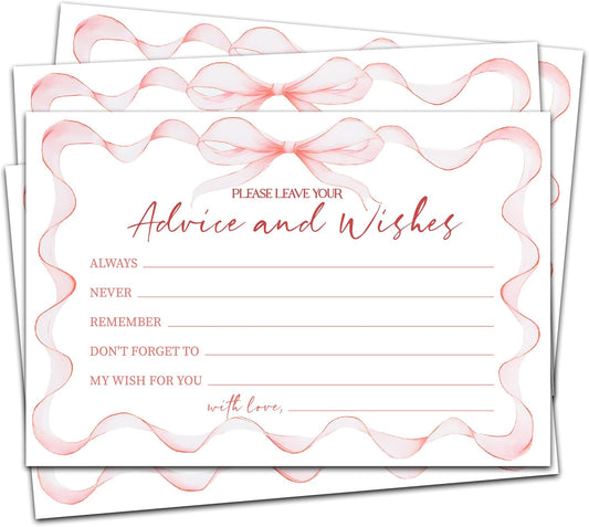 Advice And Wishes Cards (25pcs), Pink Bow Advice Cards For Mr And Mrs, Bride And Groom, New Parents, Bridal Shower, Baby Shower, Engagement, Wedding, Bachelorette Party Games Decor -A10