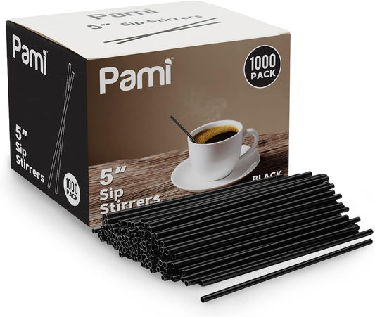 PAMI 1000 Red Stir Straws 5in Disposable Plastic Coffee Stirrers Swizzle Sticks for Cocktails, Hot & Cold Beverages (Black One Size)