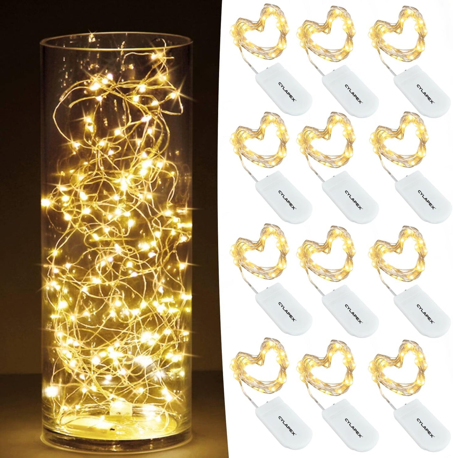CYLAPEX 12 Pack Fairy Lights String Battery Operated Fairy Lights, 20 LED on 3.3ft Silvery Copper Wire, Firefly Lights Warm White for Wedding Party Mason Jar Christmas Decorations Bedroom Decor
