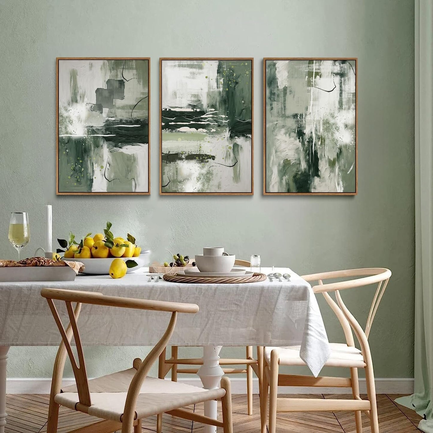 myusuar 3 Piece Large Modern Abstract Canvas Framed Wall Art For Living Room, Sage Green Minimalist Wall Art Decor Posters Prints For Bedroom Office, 24x36in