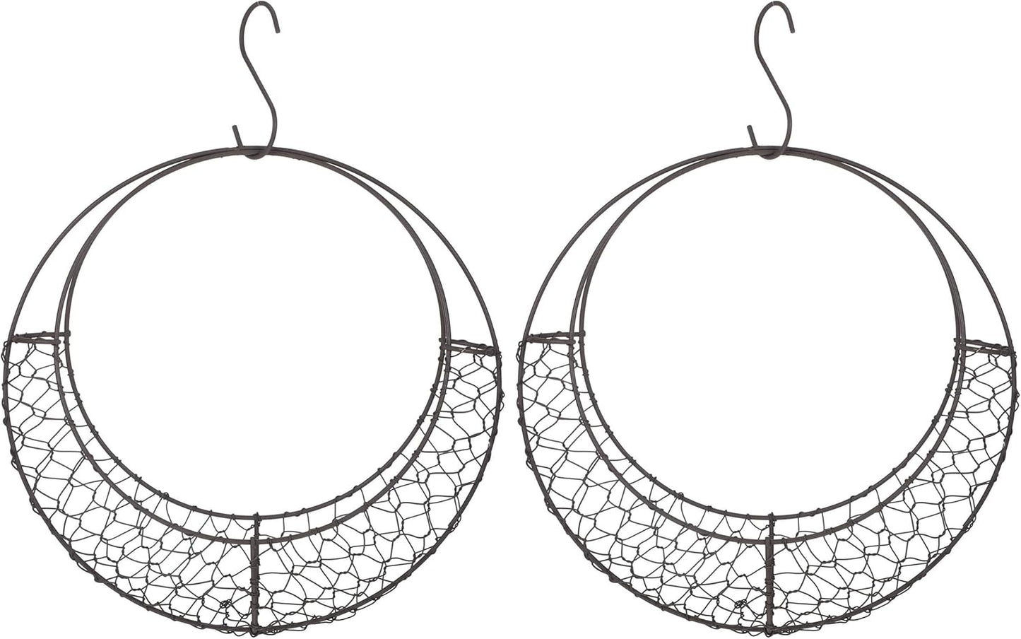 Air Plants Holders Wire Wreath Frame Hanger, 11 inch Moon Shape Wreath Form Hanging Plant Holder Metal Hanging Orchid Planter Plant Basket Holder, Succulent Wire Wreath Frame with Hook (Pack of 2)