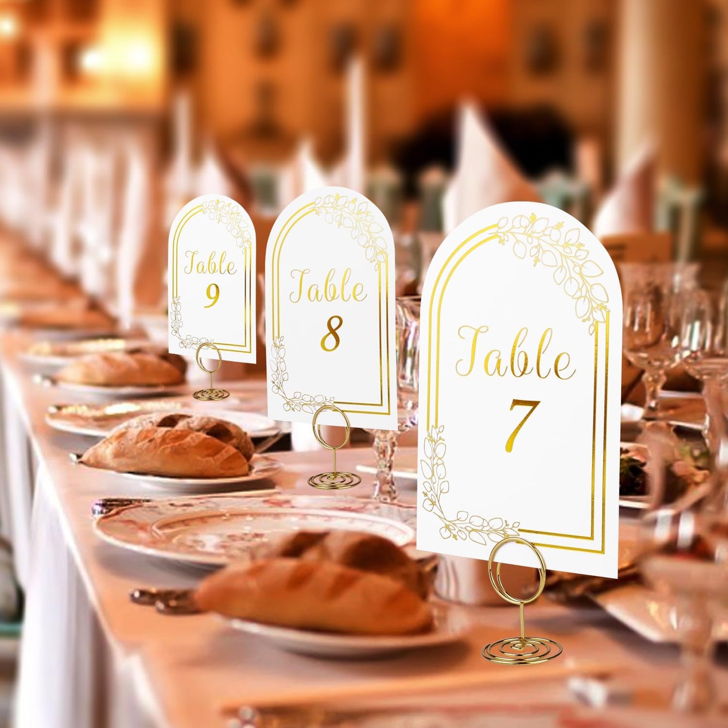 Wedding Table Numbers 1-20, 20 White Gold Tables Number Cards with 20 Gold Table Holders, 1 Set of 20 Numbers Card for Wedding Reception(Card and Holder)
