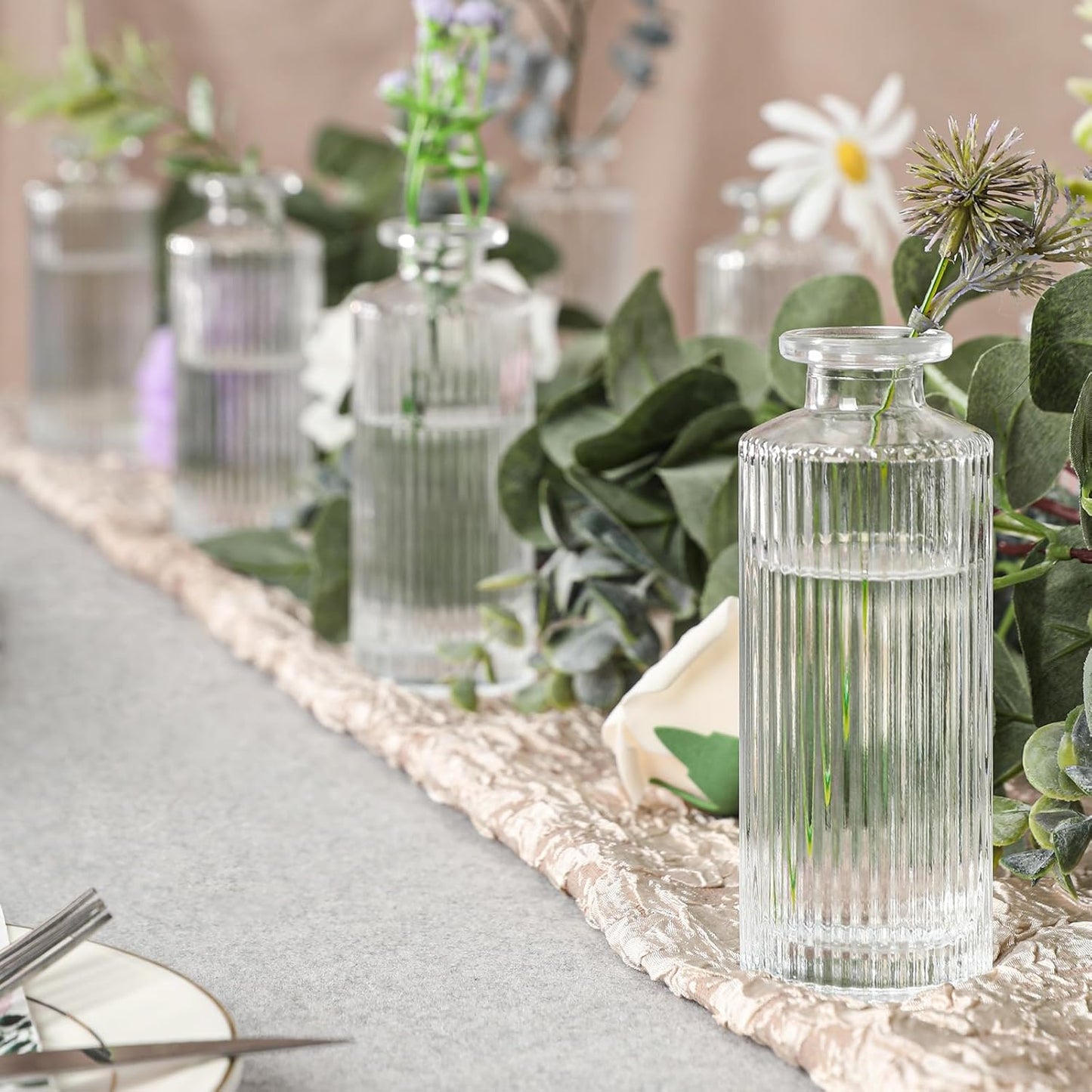 Glass Bud Vases Set of 20, Living Bud Vases, Small Bud Vase in Bulk, Mini Flowers Vases for Centerpiece, Vintage Decorative Vase Set for Table Decorations, Wedding Reception, Home Decor (Clear)