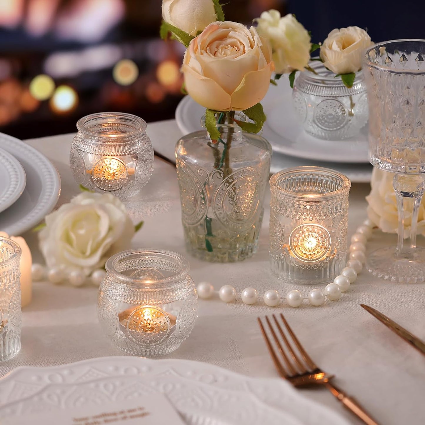 DARJEN Clear Votive Candle Holders Set of 36 - Glass Tea Light Candle Holder, Candle Holders Bulk, Embossed Candle Votives for Wedding Centerpiece & Home Decor