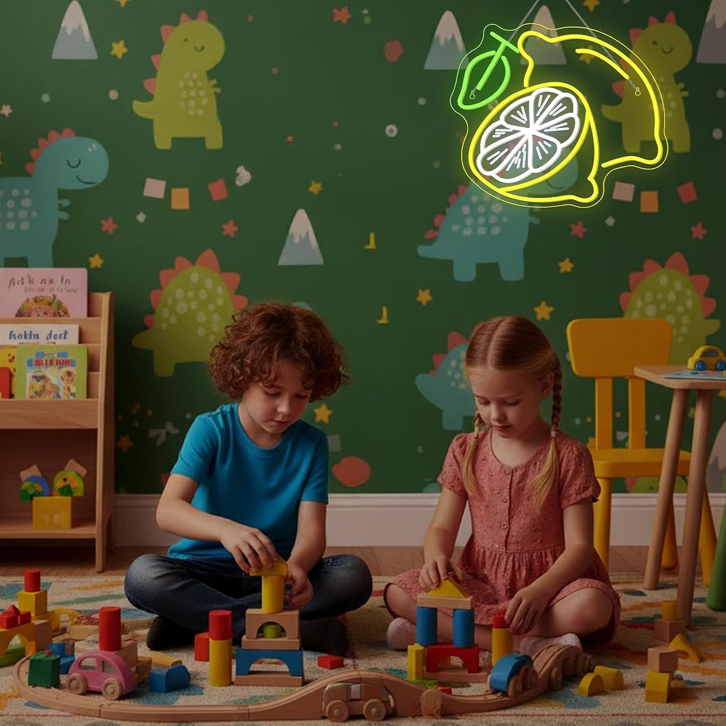 Lemon Cocktail Neon Sign – Yellow & Green LED Wall Light with Citrus Slice and Drink Glass – Summer Party, Bar, Kitchen, and Home Décor