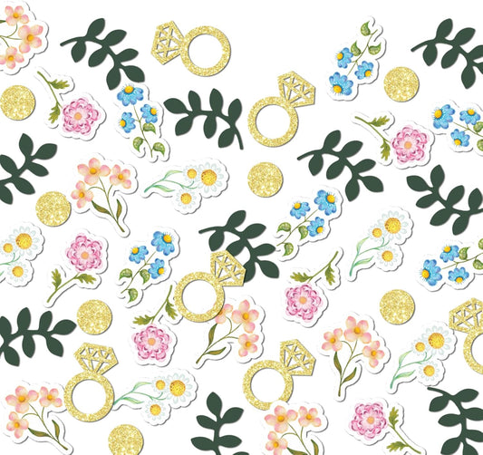 200 pcs Flower and Greenery Wedding Confetti for Tables, Off The Market Bridal Shower Decor, Sage Green Bachelorette Confetti for Engagement Wedding Shower Decorations.