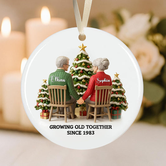 Love Signal Growing Old Together Christmas Ornament, Personalized Couple Ornaments for Christmas Tree Decor, Gifts for Wife Husband Mom Dad Women Men, Boyfriend, 2D Flat Acrylic, Ceramic Ornament 02