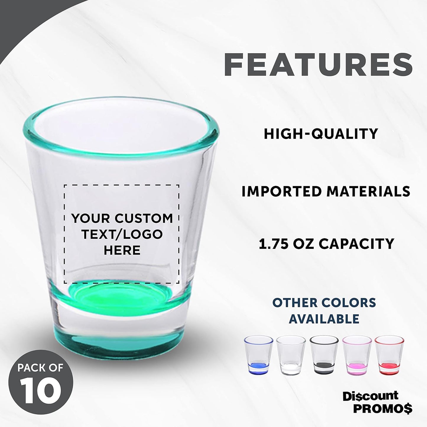 Custom Shot Glasses 1.75 oz. Set of 10, Personalized Bulk Pack - Great for Wedding Favors, Bachelorette Party Decorations, Party Fovors, Color Bottom - Green