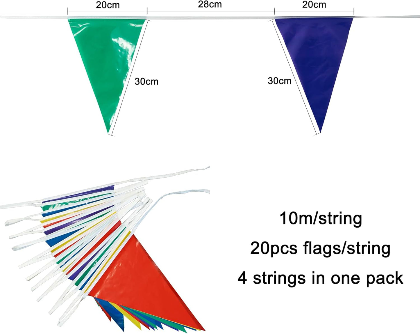 GREATRIL Pennant Banner 80 Flags Waterproof Triangle Banner for Outdoor School Graduation Anniversary Prom Holidays Decorations 4 Strings