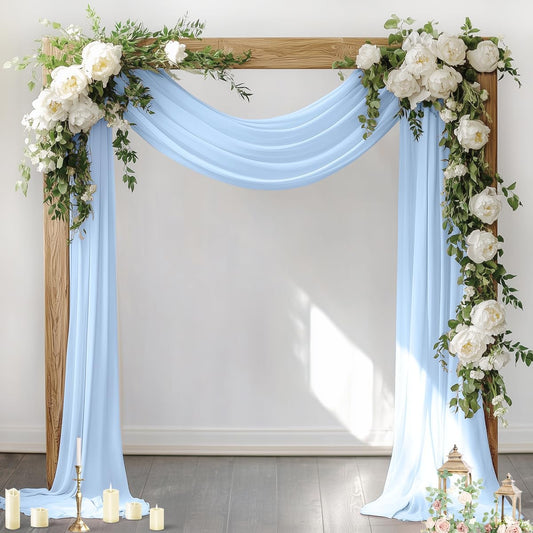 Socomi Wedding Arch Draping Fabric 3 Panels 29" x 19Ft Baby Blue Sheer Chiffon Curtain Drapes 6 Yards for Wedding Ceremony Birthday Party Decoration