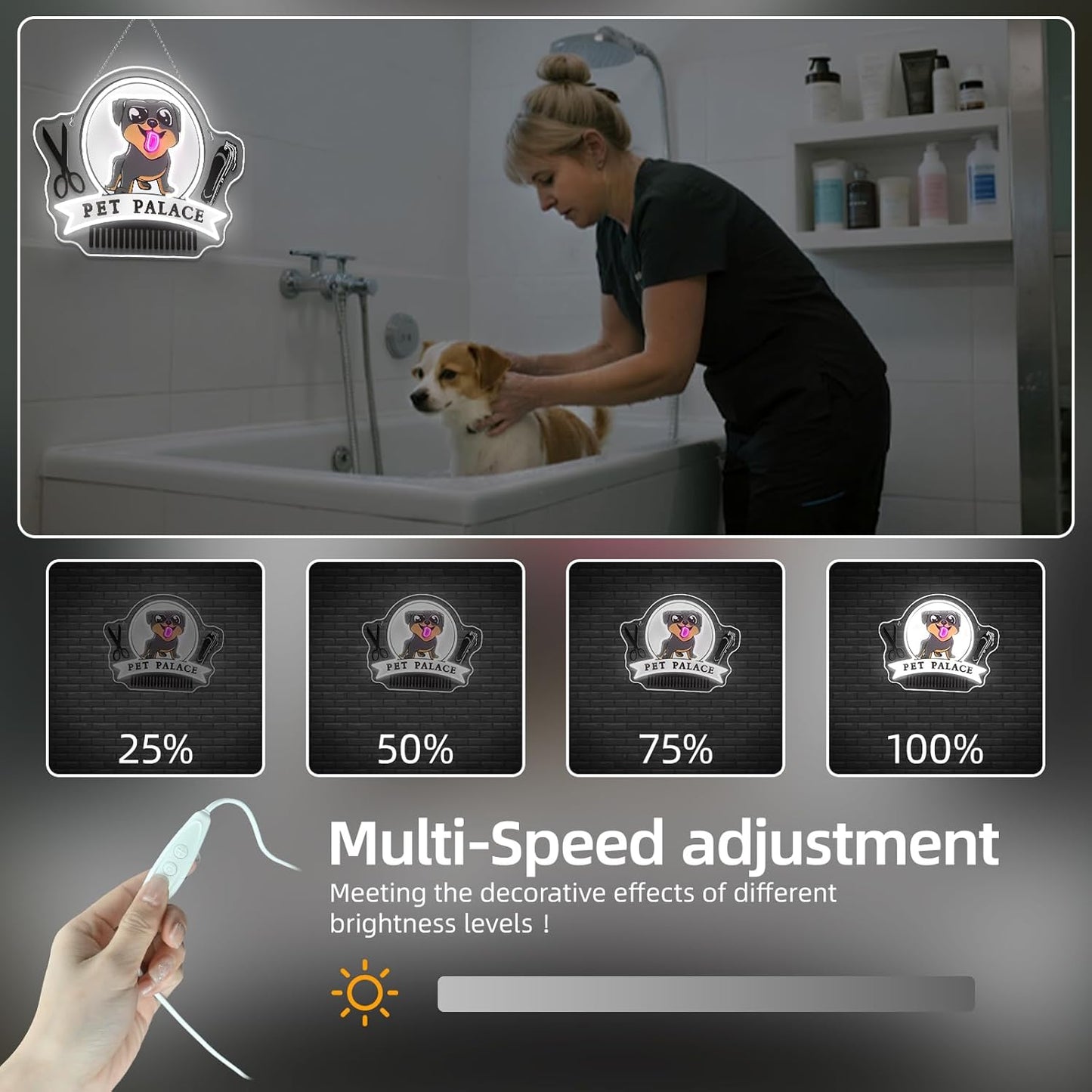 Pet Palace Neon Sign Dog LED Neon Signs for Wall Decor Pet Grooming&Hair Cut Salon Club Led Light for Animal Clinics Neon Wall Unique Gift for Pet Shop