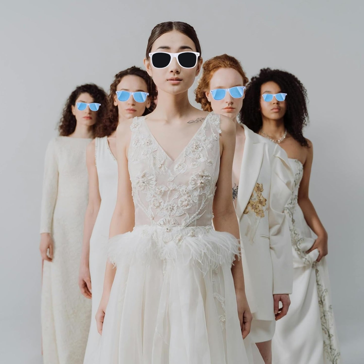 Bridesmaid Scrunchies Proposal Gifts Bachelorette Hair Claws Clips Girls heart sunglasses for Wedding Party Favors (40, White&Black box)