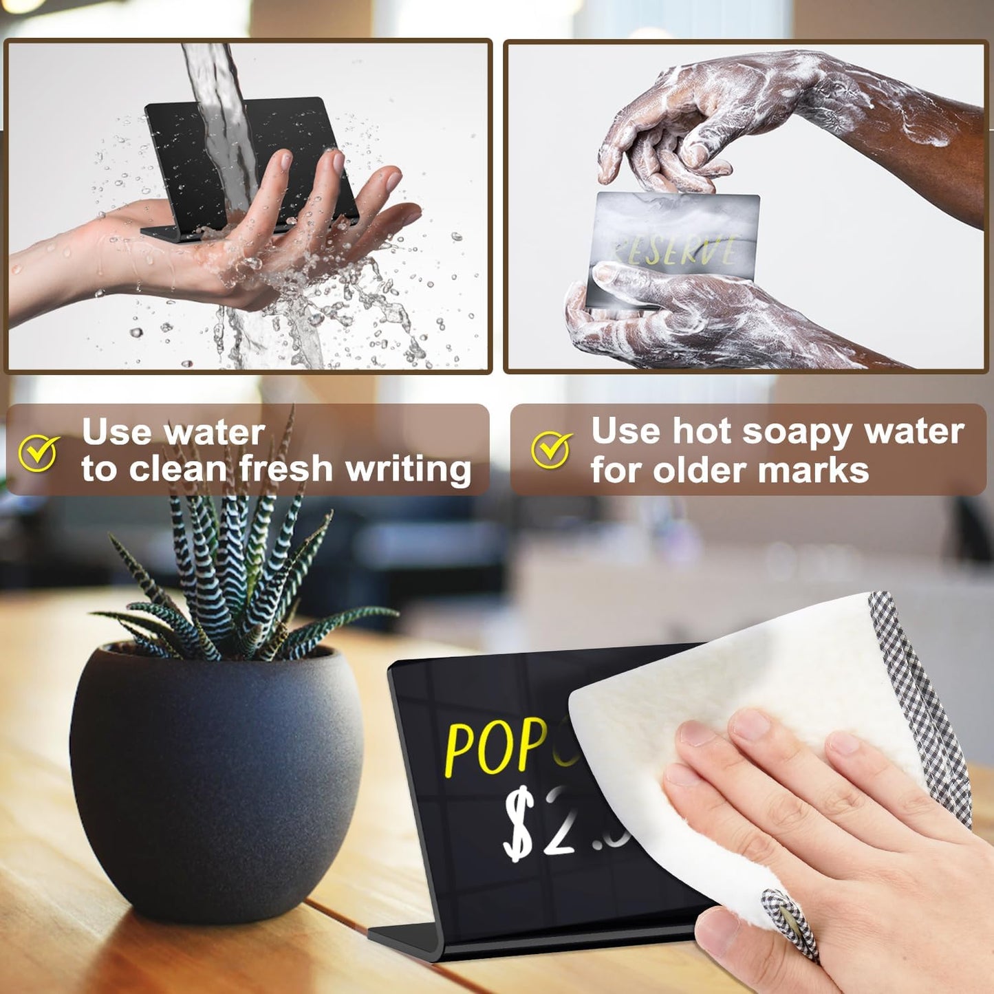 PigPotParty Acrylic Mini Chalkboard Signs for Outdoor Party Buffet, 12 Pcs 4"x3", Glossy Black Elegant Food Labels for Wedding, Table Signs, Place Cards, Include 2 Wet Erase Markers