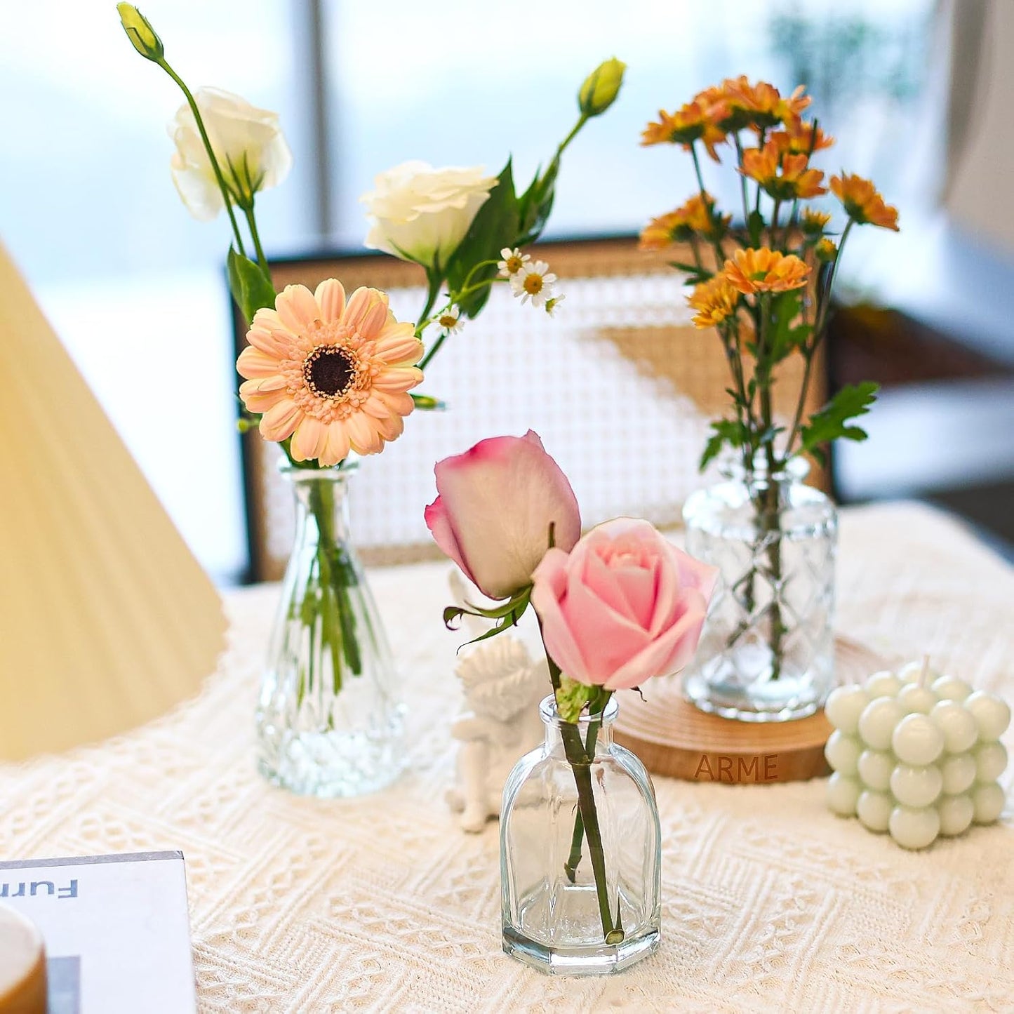 Arme 16Pcs Glass Bud Vase Set，Small Flower Vase for Centerpieces，Clear Bud Vases in Bulk， Mini Vintage Vase for Rustic Wedding Decorations