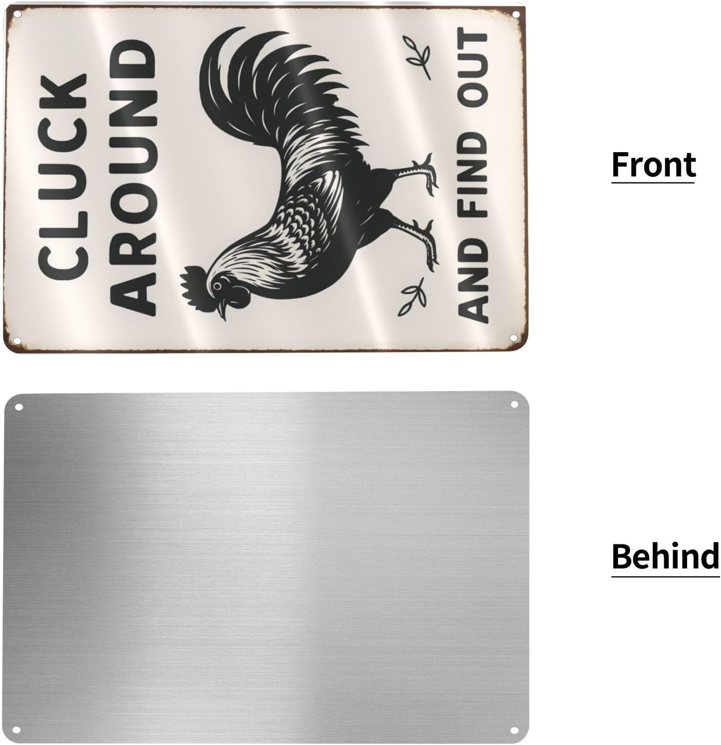 Funny Chicken Tin Sign - “Cluck Around and Find Out” Farmhouse Wall Decor for Kitchen, Coop, Garden - 8x12 inch Rustic Metal Gift