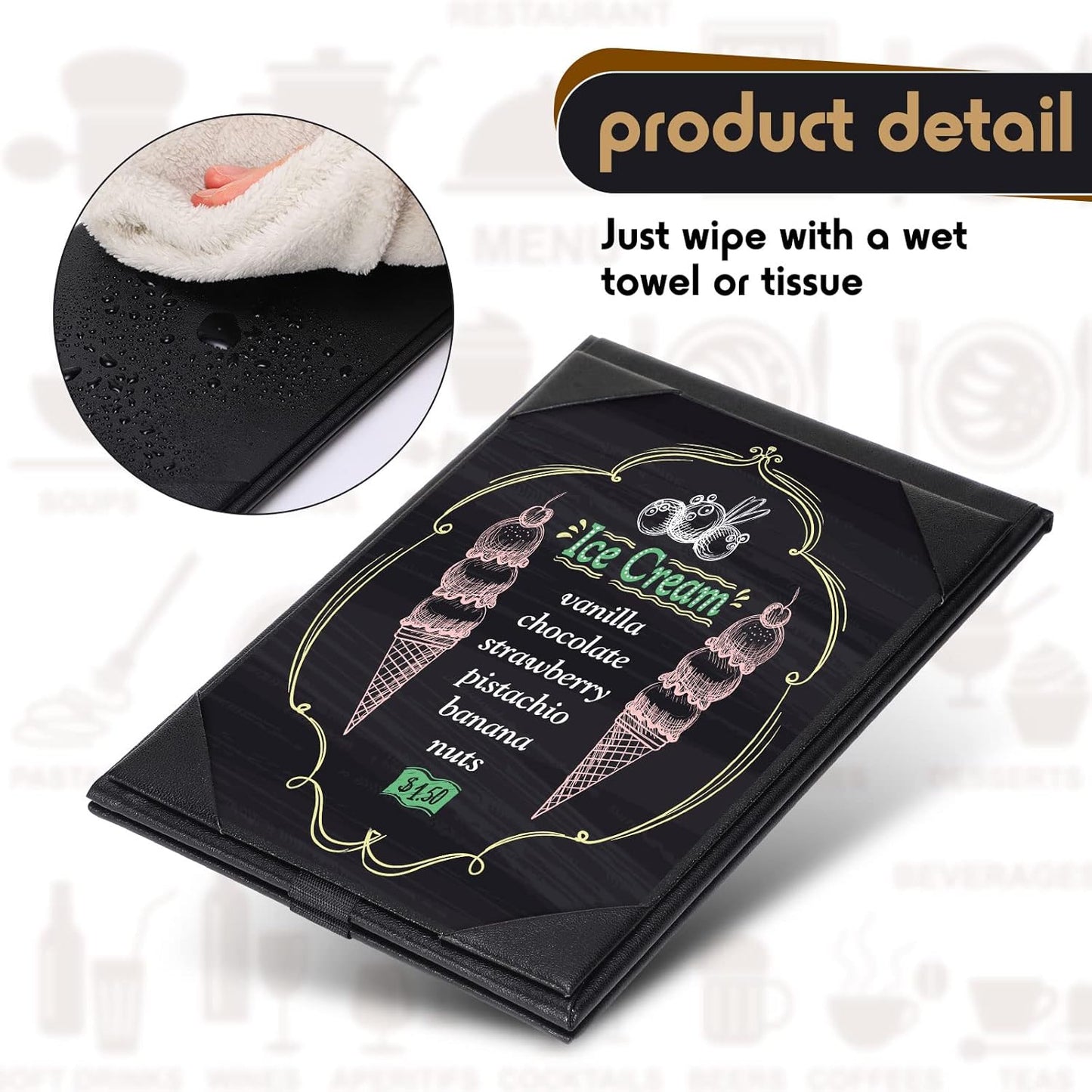 Gerrii Leatherette Table Tents Black PU Leather Menu Covers Bulk Double Sided Frame Sign Holders 2 Side Drink Dessert Menu Folders for Restaurant Coffee Cafe Bar Wedding Supplies(40 Pack,4 x 6 Inch)