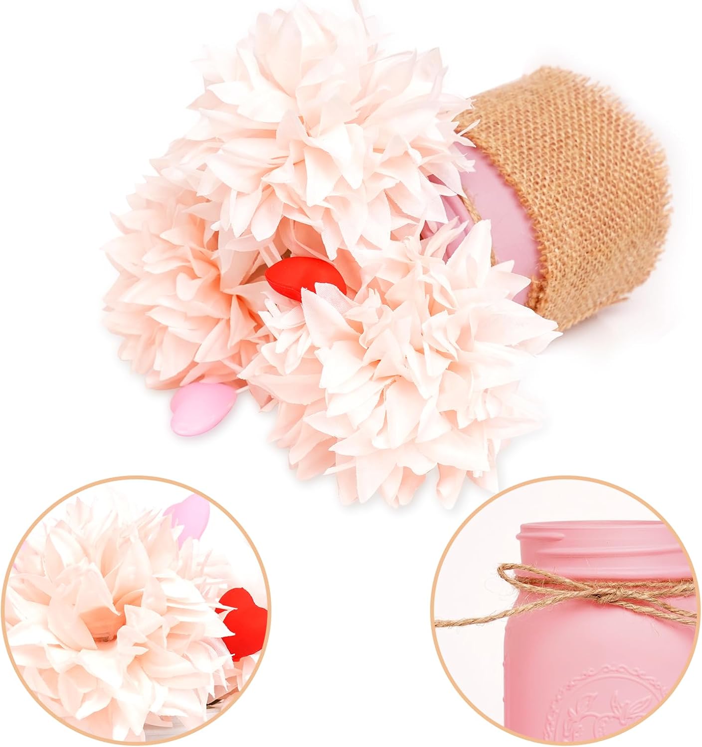 Wedding Mason Jar Centerpiece Table Decorations - Fireplace Mantle Decor with Artificial Flowers for Dining Table Coffee Table Farmhouse Home Decor