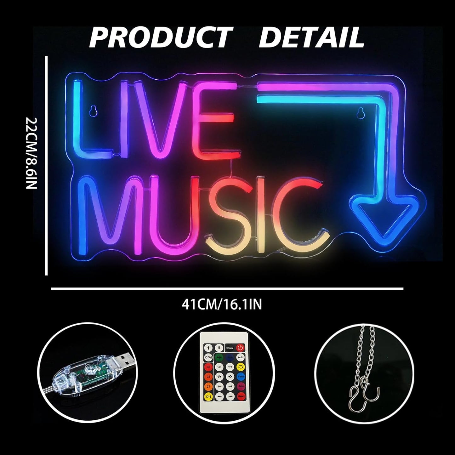 RGB Dynamic Music Neon Sign Dimmable for Wall Decor Bedroom Man Cave Game Room Home Bar Decor Music Studio Nightclubs Parties Gift
