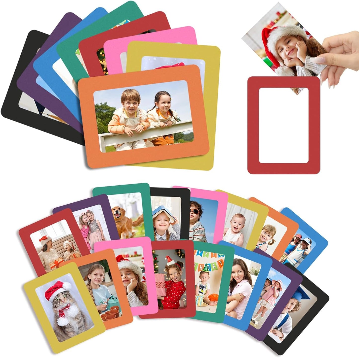 24 Pcs Magnetic Picture Frames for Refrigerator, 8 Colors Magnet Photo Frame for Fridge Holds 3.5x5 Photos for Home Office Fridge Decoration