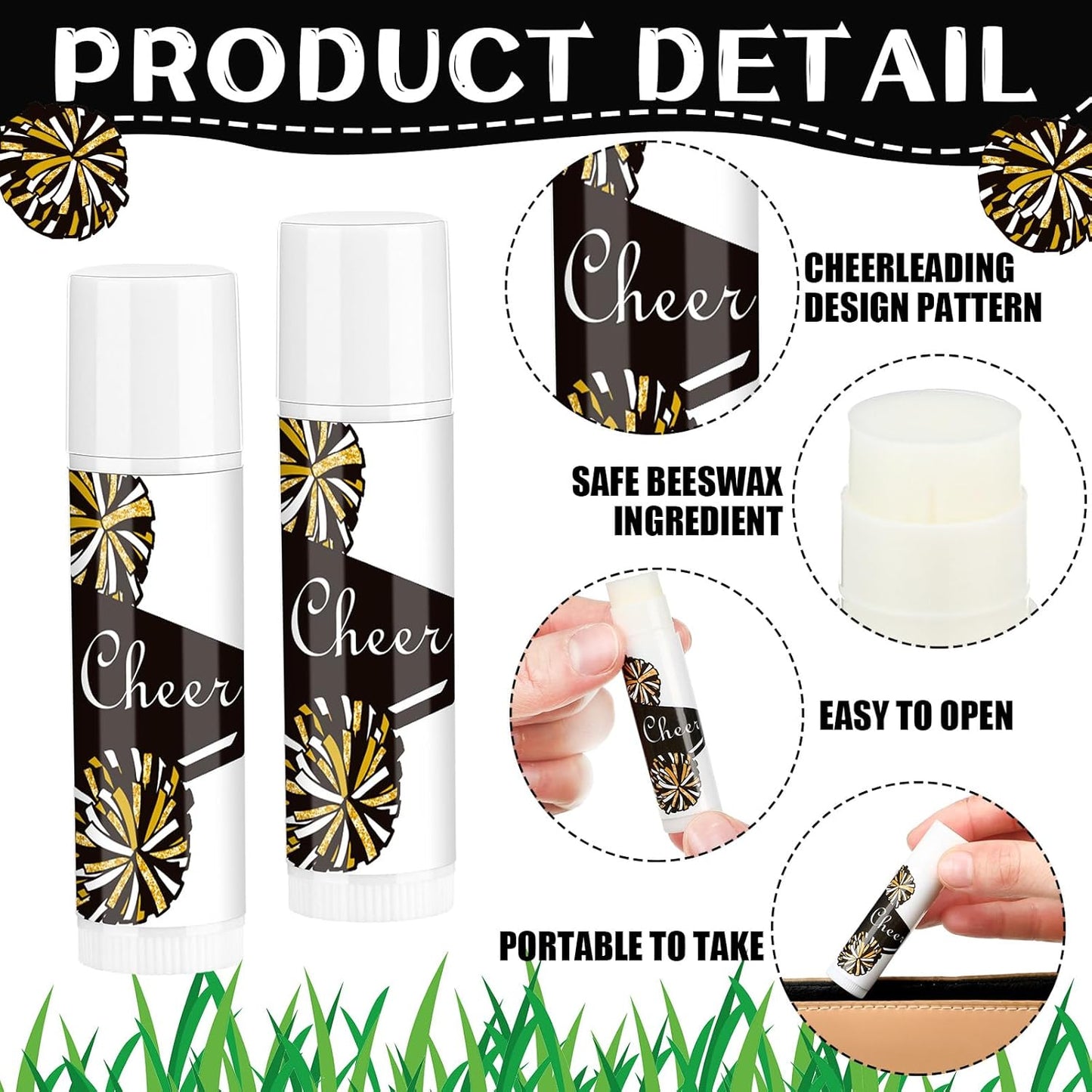 24 Pcs Cheer Lip Balm Cheer Teams Camp Gifts Pom Pom Leaders Party Favors Gear Lip Balm Mom Gift for Competitive Party Guest Supplies(Black)