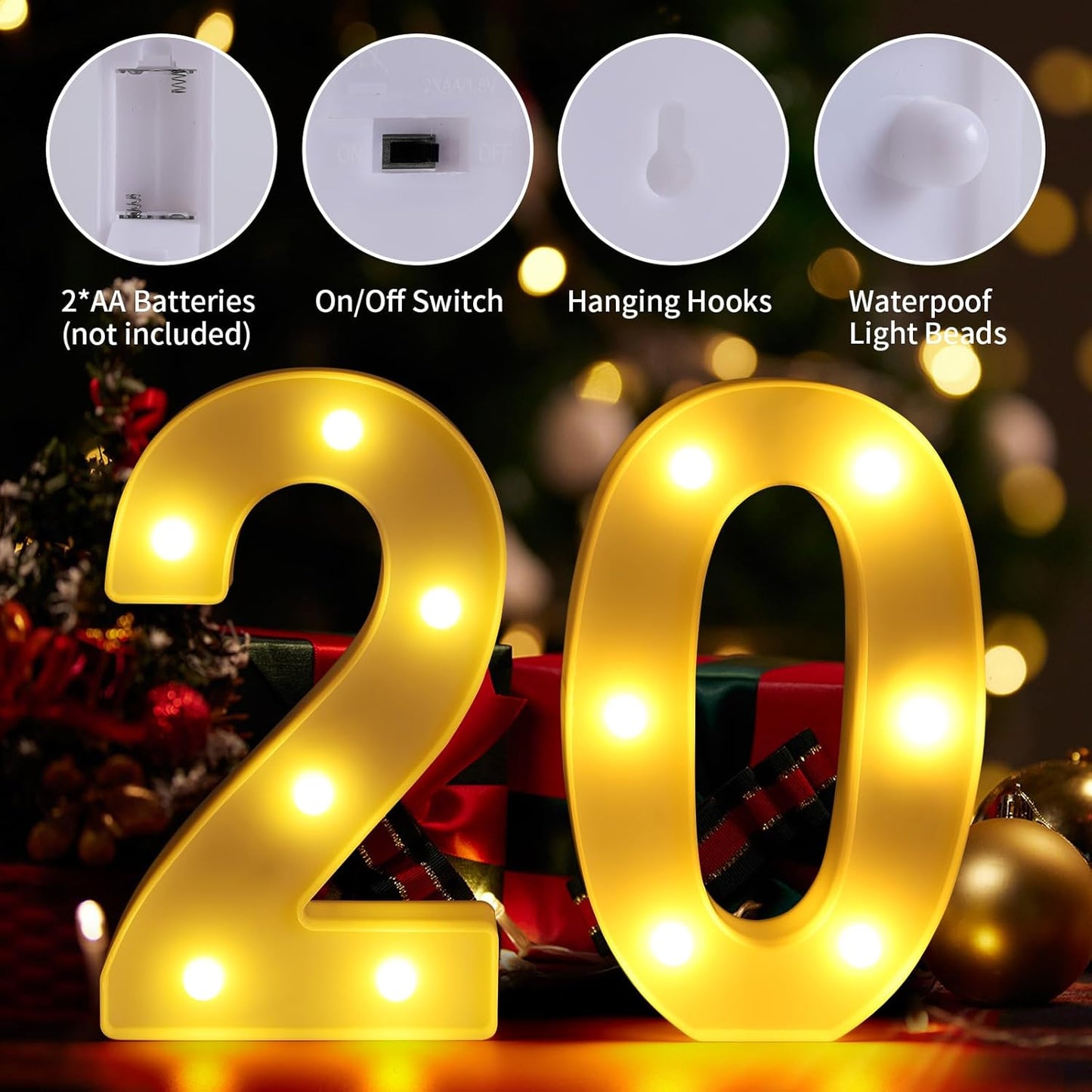 20th Birthday Decorations for Women Men,Happy 20 Year Old Birthday Decorations for Centerpieces Table,20 Light Up Numbers Sign Led for Party Backdrop Wall Decor for Wedding Anniversary Home