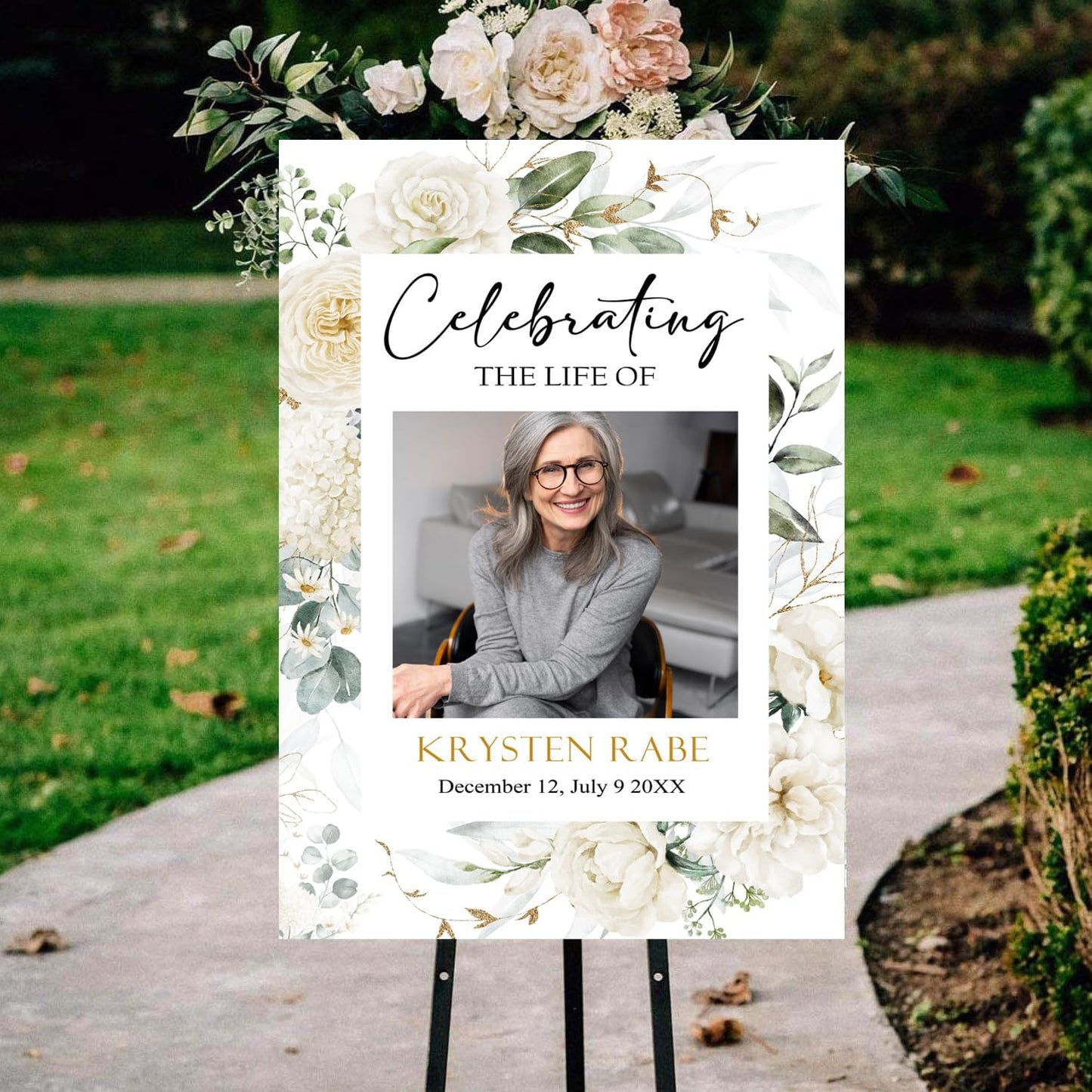 Greenery Funeral Sign, Memorial Sign, Celebration of Life Welcome, Eucalyptus Greenery Funeral Sign, Funeral program, Gold Frame Printable Celebration of Life Sign