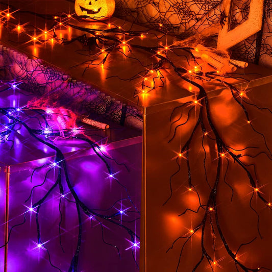 Birchlitland Halloween Lighted Garland Battery Operated with Timer 6FT 48 LED Fairy Lights, Faux Vine with Lights for Mantel Fireplace Wall Patio and Holiday Decor