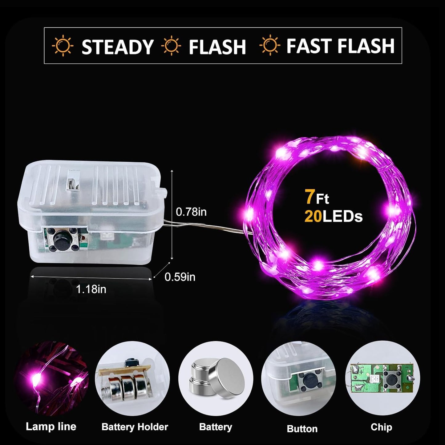 Aogist Led Fairy Lights 3 Modes Battery Operated String Lights Waterproof Silver Wire 7 Feet Firefly Starry Moon Mason Jar Lights for DIY Wedding Party Christmas (Pink, 8 Pack)