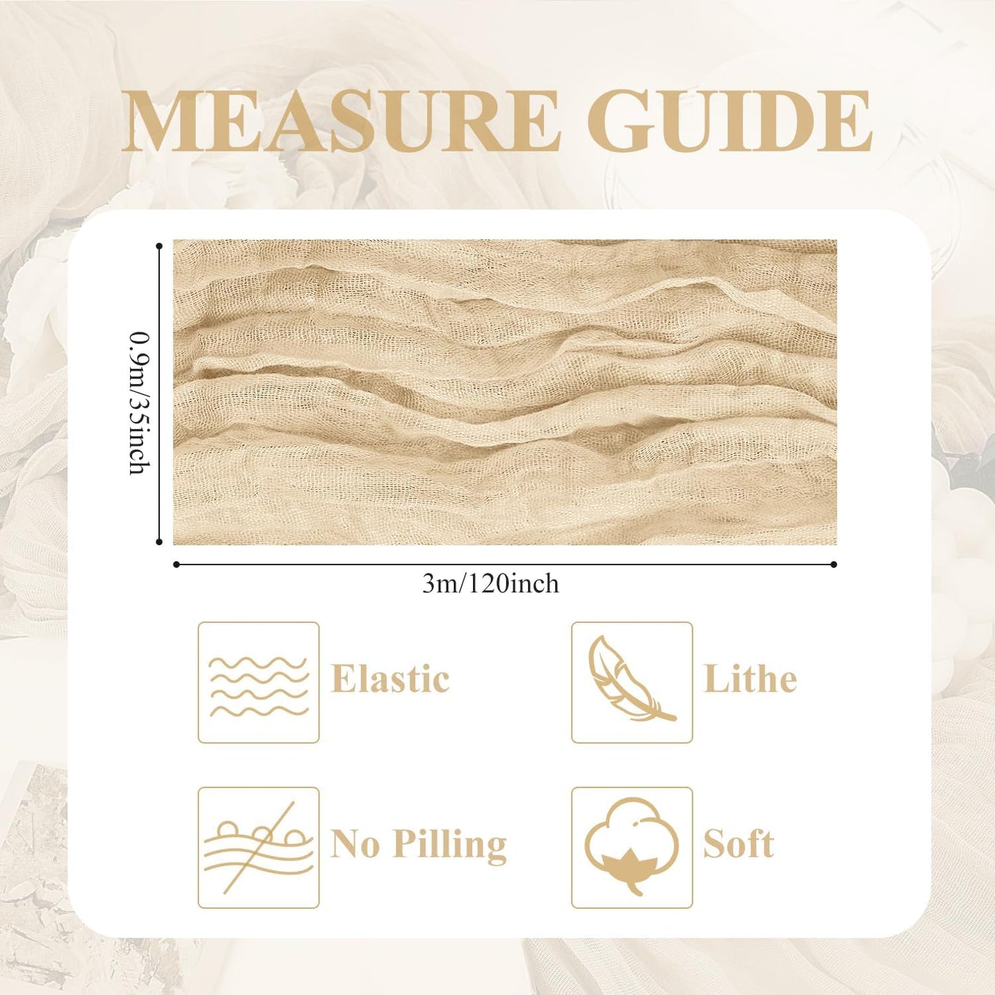 Asee'm Cheesecloth Table Runner 120 Inches Long Sand Boho Gauze Cheese Cloth Runner 10FT Rustic Sheer Fall Table Runners for Thanksgiving Wedding Party Baby Shower Decoration