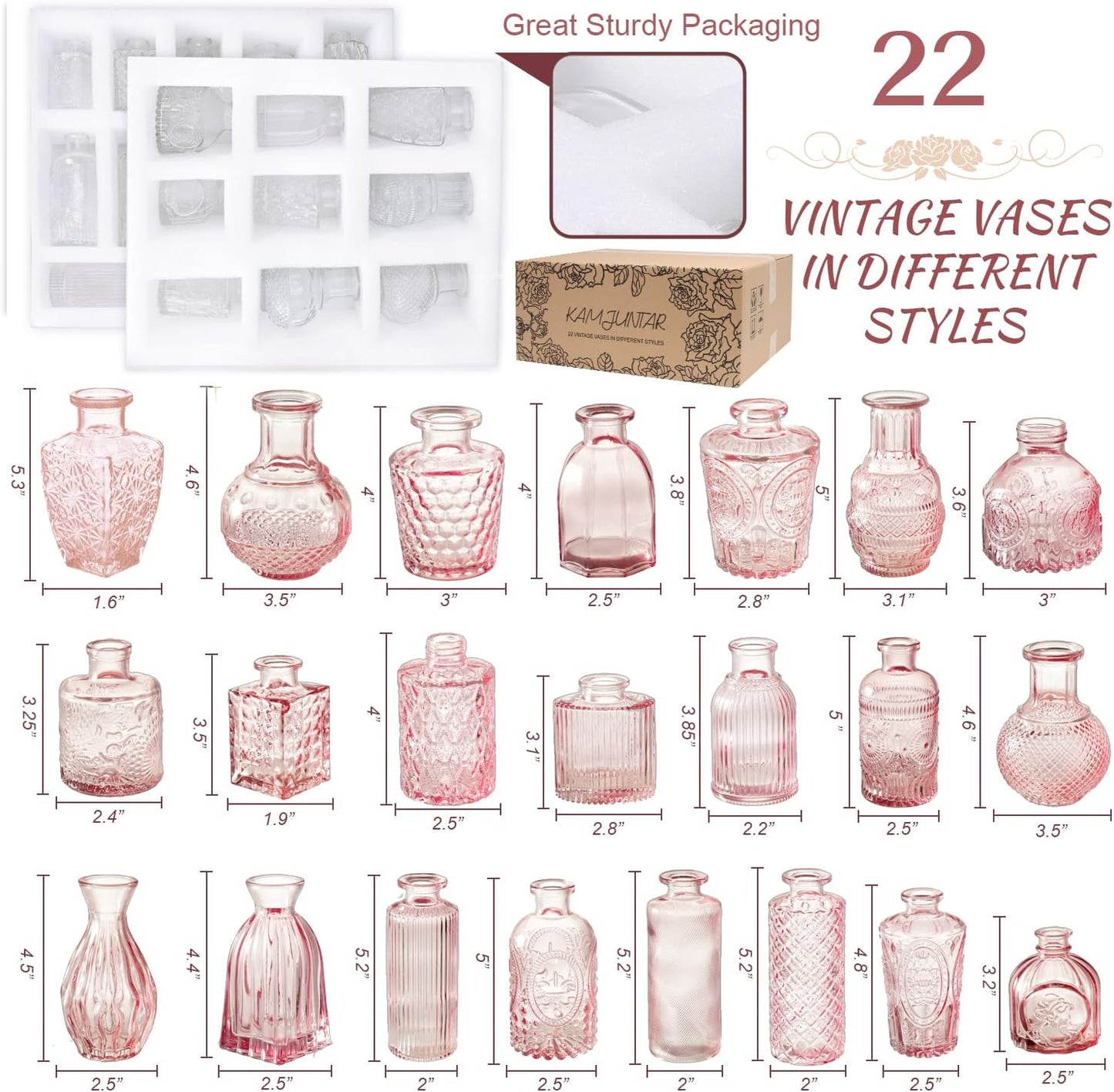 Pink Glass Bud Vase Set of 22, Small Vases for Flowers, Clear Glass Vases for Centerpieces, Mini Bud Vases in Bulk Rustic Wedding Decorations, Centerpieces, Vintage Look Home Table Flower Decor