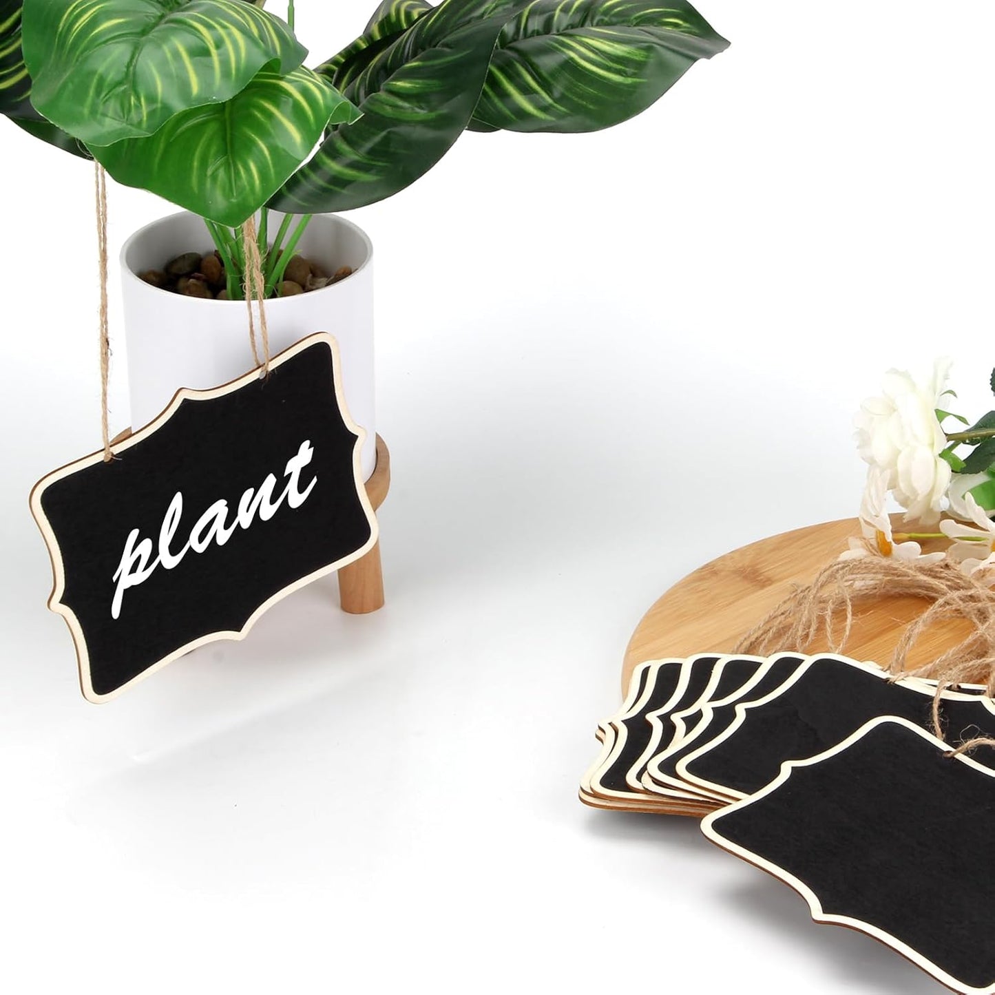 12 Pcs Mini Rectangle Chalkboard Label for Message Board Signs, Mini Wooden Chalkboards Signs, Small Hanging Blackboard Labels for Wedding Party Crafts Name Tags, 3.1x2.4 Inch