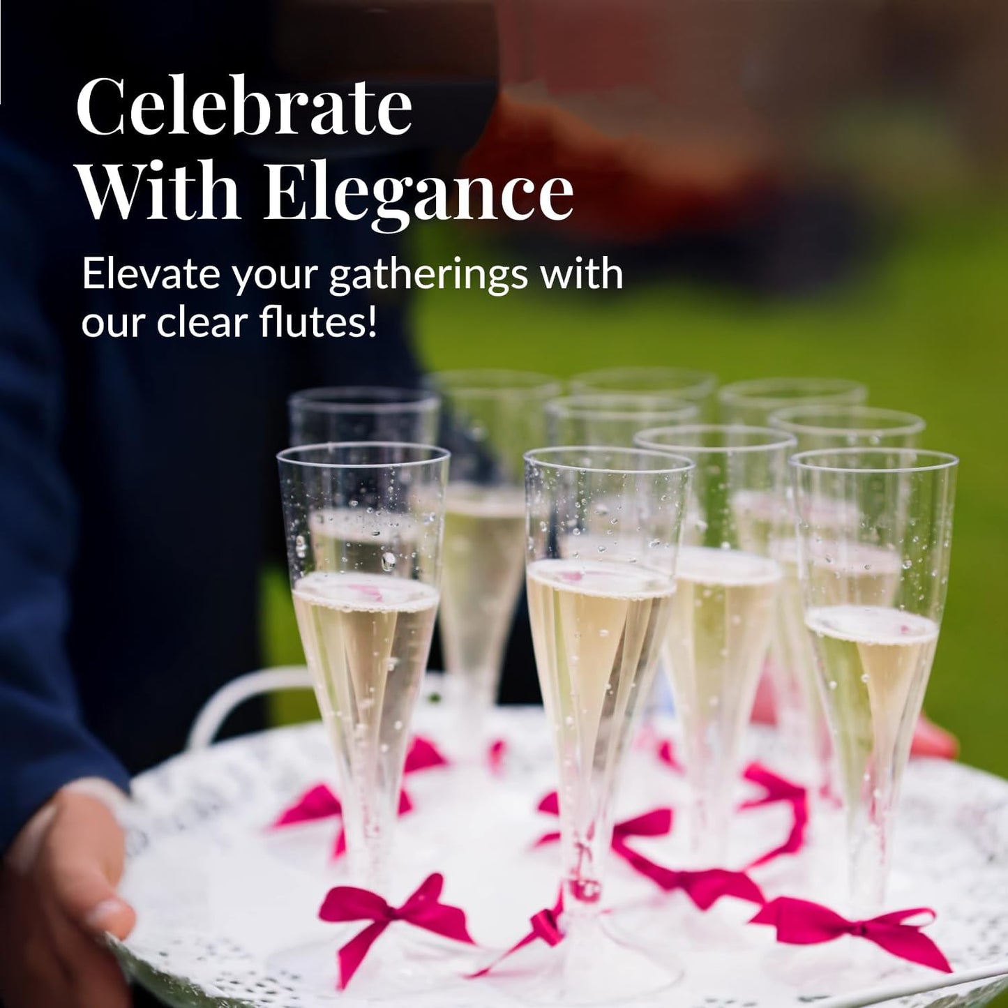 Prestee Set of 200 Plastic Champagne Flutes - Clear Champagne Glasses for Parties, Weddings, Events - 4.5 oz Disposable Drinkware - Elegant Stemware for Toasts Cocktails Mimosas