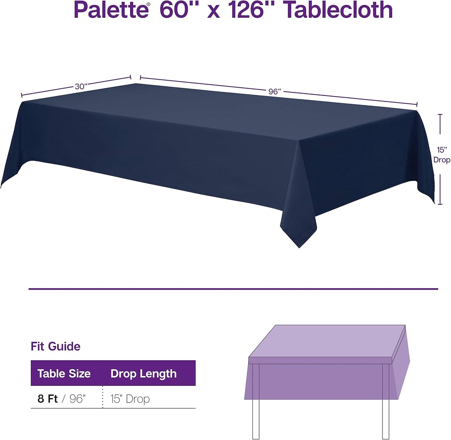Gee Di Moda Rectangle Tablecloth - 60 x 126 Inch Lavender Table Cloth for 8 Foot Rectangle Table - Heavy Duty Washable Fabric - for 8 Ft Buffet Table, Holiday Party, Dinner, Wedding & Baby Shower