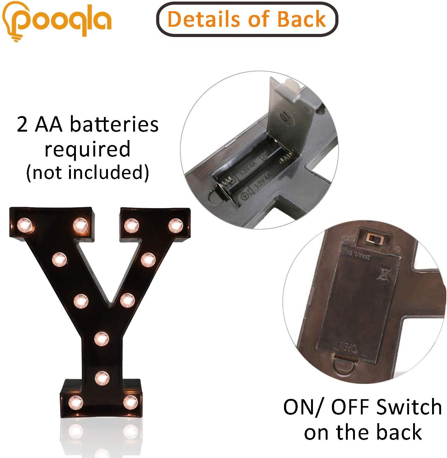 Decorative LED Illuminated Letter Marquee Sign - Alphabet Marquee Letters with Lights For Wedding Birthday Party Christmas Night Light Lamp Home Bar Decoration Y, Black