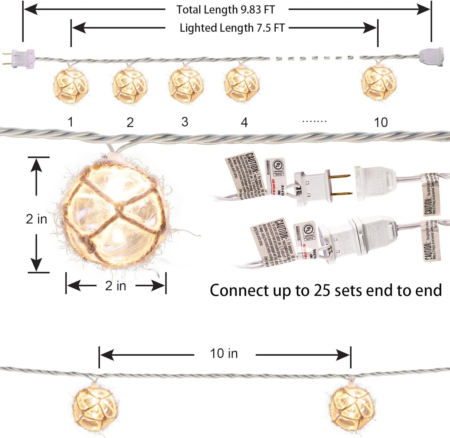 Nautical Fish Float String Lights Outdoor, Beach String Lights Set of 10 Clear G50 Ball Nautical Float Lights String for Room Wall Decor Outdoor Patio Decorations