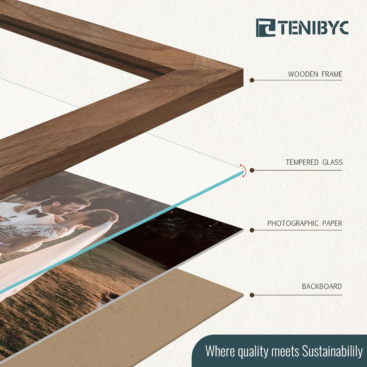 11x14 Picture Frame Walnut - 4 Pack, Brown Wood Grain Photo Frame, HD Tempered Glass, Display 11x14 or 14x11 Photos, Wall Hanging