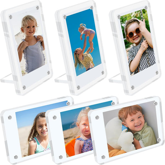6 Pack Acrylic Magnetic Picture Frames 2x3, Refrigerator and Desktop Photo Frames Combine, Vertical and Horizontal Clear Display Compatible with Fujifilm Instax Mini for Fridge/Table/Locker