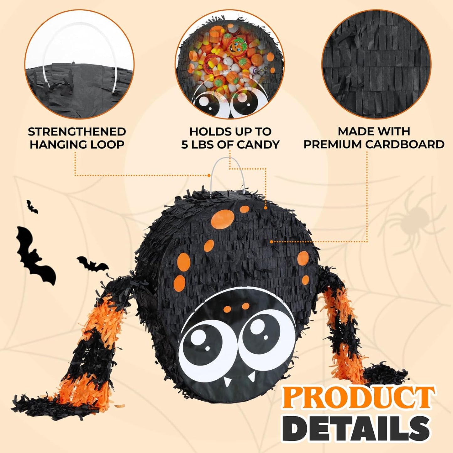 Small Halloween Spiders Pinatas, Perfect for Halloween Party and Decoration, Birthday Theme Parties Game