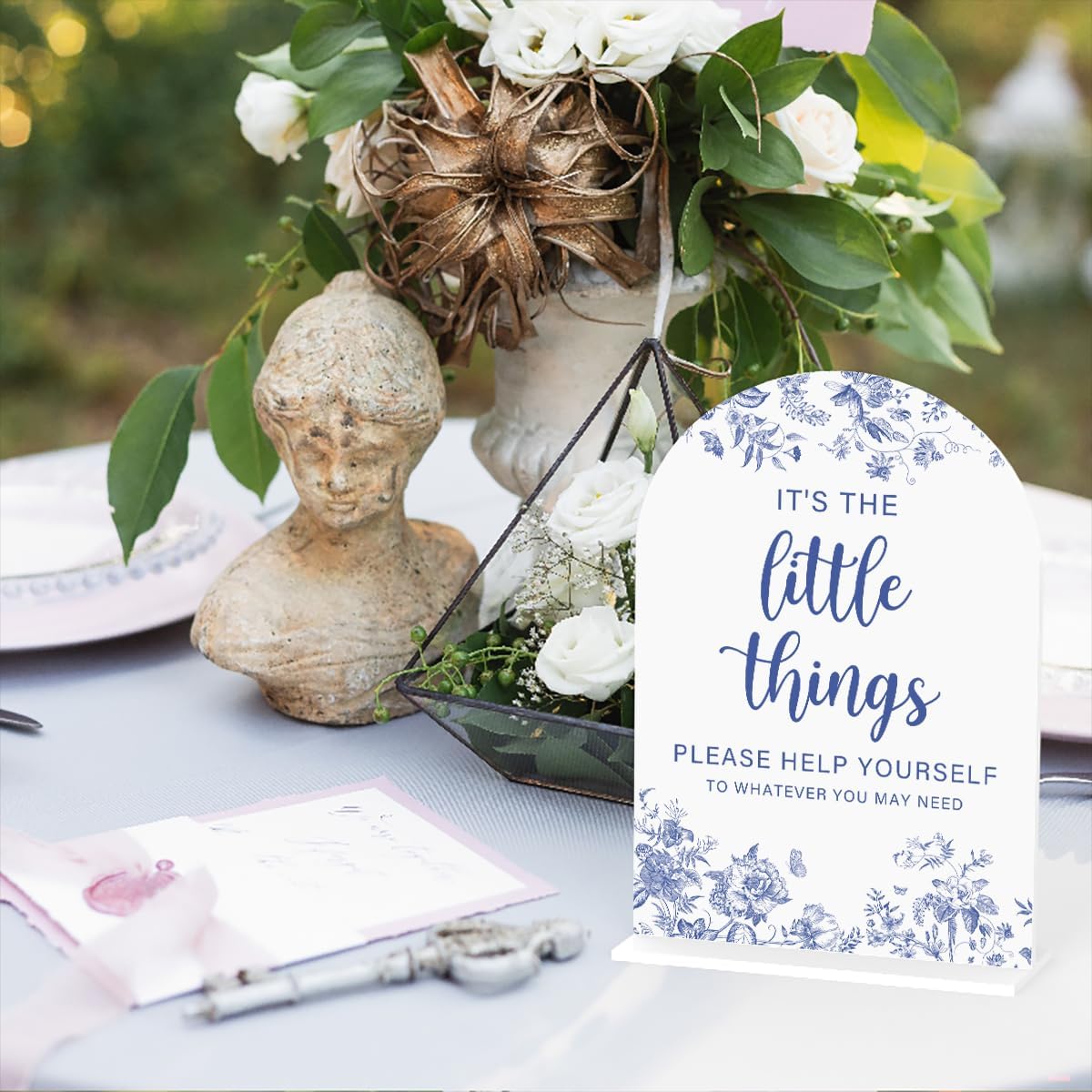 Acrylic Wedding Signs, Dusty Blue Wedding Decor, Blue Weddings Decor, Modern Calligraphy Arch Acrylic Table Top Sign for Weddings Parties Dinners - It's the Little Things (White)